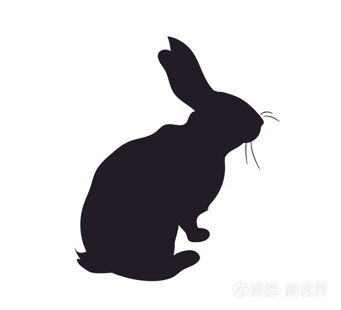 兔子坐在剪影, 媒介, 白色背景插画-正版商用图片089anr-摄图新视界