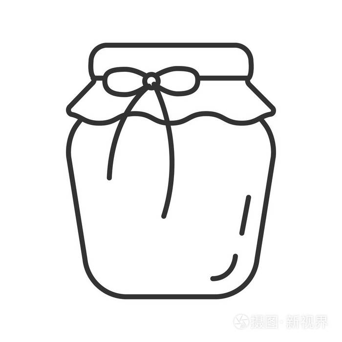 草莓果酱罐子白色背景的线性图标