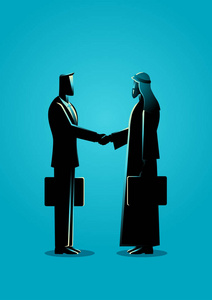 商业概念向量插图阿拉伯商人与西方商人握手