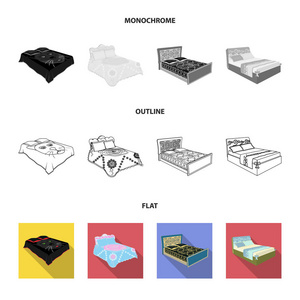 不同的床平, 轮廓, 单色图标在集合中进行设计。睡眠矢量等距符号股票 web 插图的家具