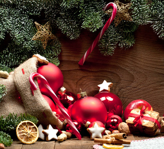 节日圣诞节装饰木板的背景图片