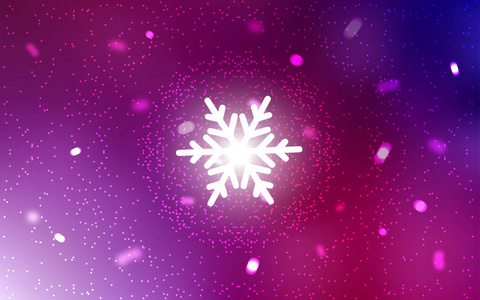 深紫色, 粉红色的矢量布局与明亮的雪花.闪光的抽象插图与冰的水晶.