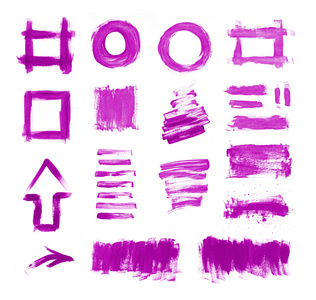 套紫色手绘画笔描边 涂抹 帧 纹理和箭头