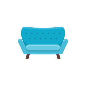 蓝色的爱吃。双人沙发。向量例证。固定的长椅图标。现代家居和办公家具元素。前视图