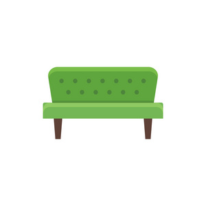 绿色蒲马来。向量例证。沙发的平面图标。现代家居和办公家具元素。前视图