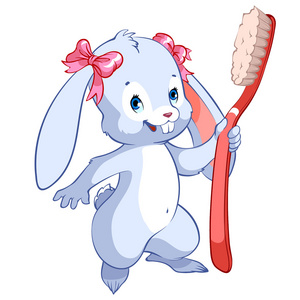 可爱兔子与红色的牙刷