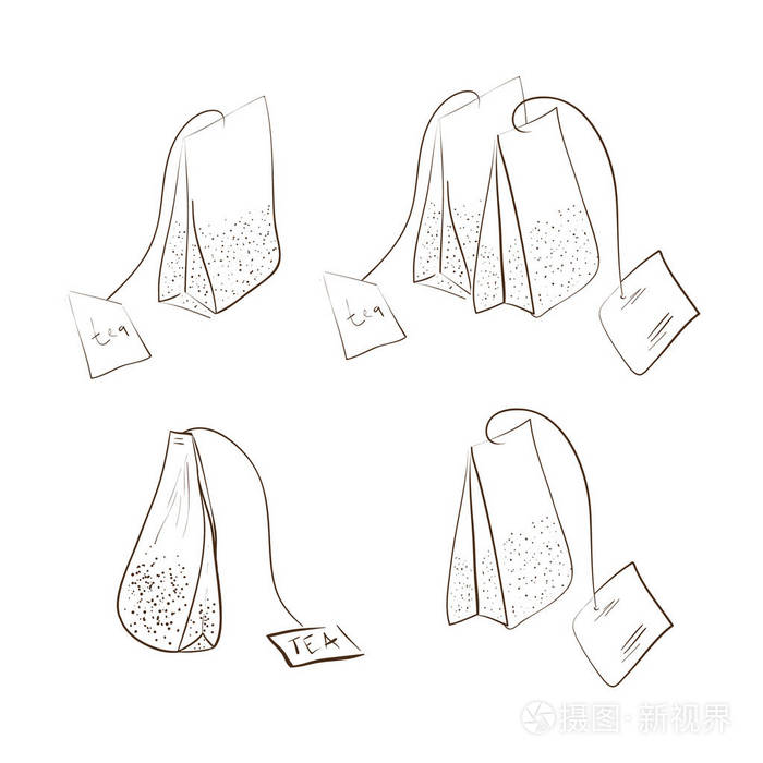 茶包设置素描普通图案
