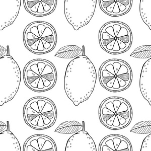 柠檬.黑白插图为着色书和页.水果, 健康甜点和食物照片
