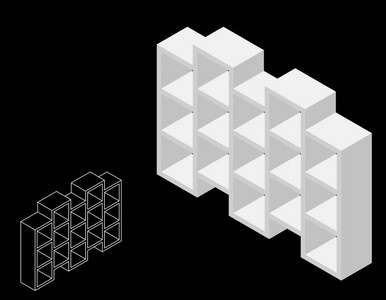 空书柜。在黑色背景上被隔离。3d 矢量图。等距投影