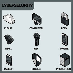 网络安全颜色轮廓等距图标