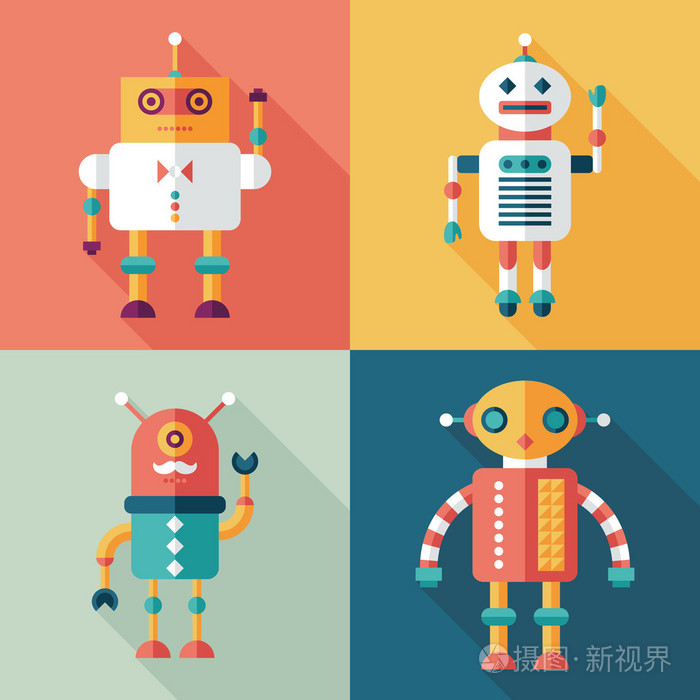 机器人平面正方形图标与长长的影子.设置 11