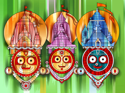 Ratha 巴库勋爵 Jagannath, Balabhadra 和 Subhadra 在战车上