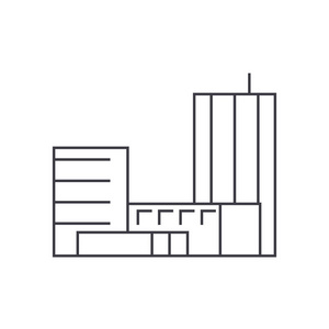 市政府建设细线图标概念。构建线性矢量符号符号插图