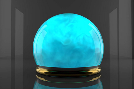 发光的水晶内部有烟雾和粒子运动的水晶球.玻璃球体内的青色气体.