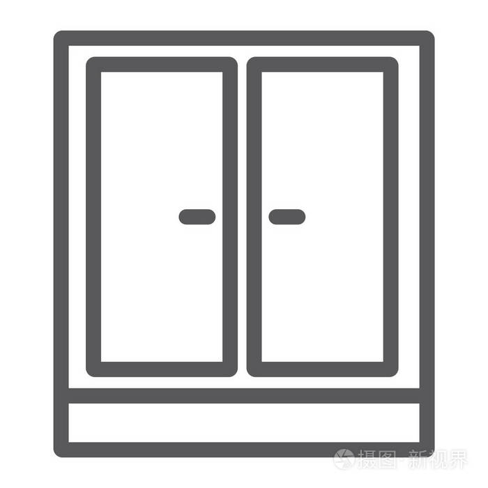 衣柜线图标, 家具和家庭, 橱柜标志, 矢量图形, 白色背景上的线性图案