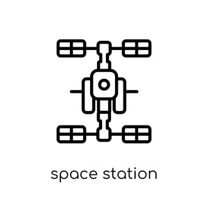 空间站图标。时尚现代平面线性向量空间站图标在白色背景从细线天文学汇集, 概述向量例证