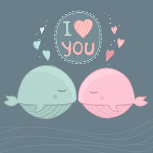 在爱情的可爱鲸鱼.矢量图照片