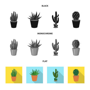 仙人掌和盆栽标志的矢量插图。仙人掌和仙人掌股票矢量图集