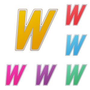 字母 w，设置颜色的变种，在白色背景上。矢量