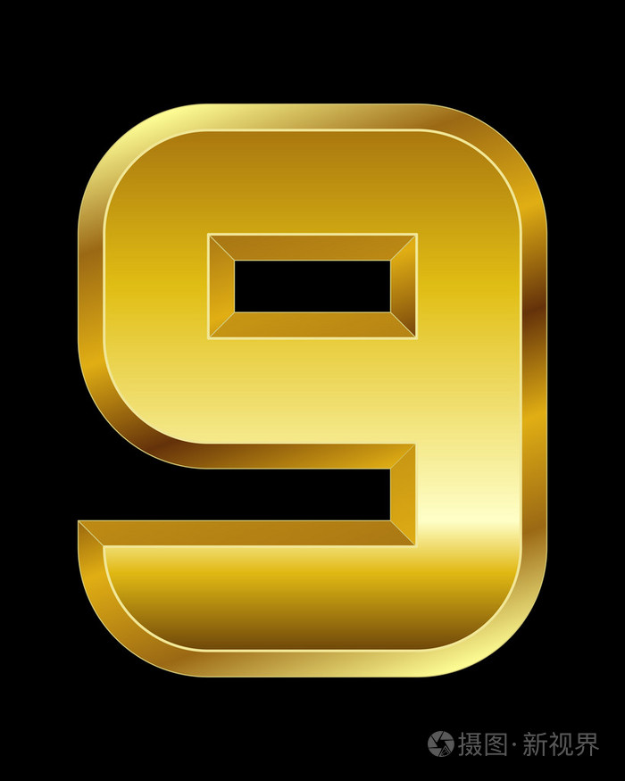 矩形斜面的金色字体数字9