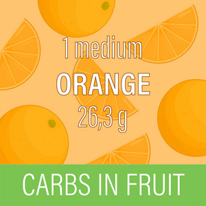 水果中的碳水化合物。橙。营养师卡。日的名称
