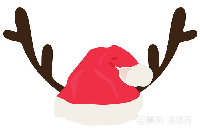 与圣诞老人帽子的鹿角的向量例证。圣诞节假期背景