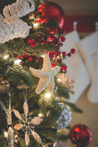 佛罗里达主题圣诞树与海星装饰品