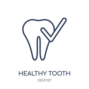 健康牙齿图标。从牙医集合健康牙齿线性符号设计。简单的大纲元素向量例证在白色背景