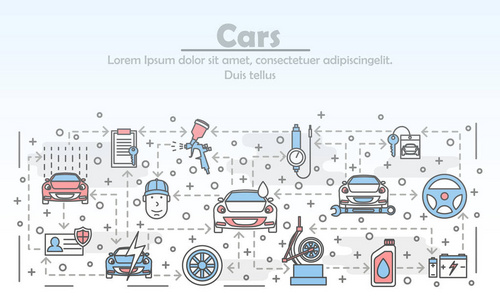 矢量薄线艺术汽车服务海报横幅模板