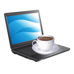 杯咖啡和一台笔记本电脑