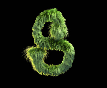 在黑色背景上隔离的毛茸茸的字体.3d 头发图标或大写字母 s照片