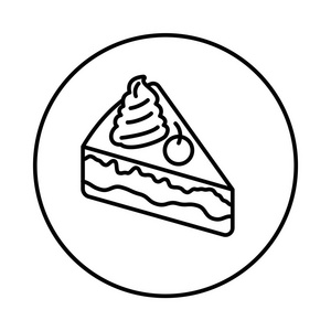 樱桃线图标蛋糕与樱桃图标在圆圈线, 标志符号内圆圈, 在白色背景.