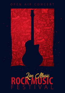 摇滚音乐节.开放的空气.海报设计模板与手绘涂鸦的背景照片