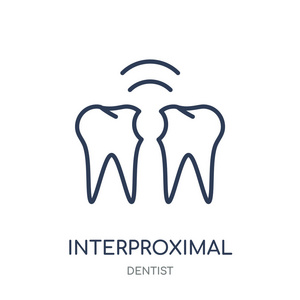 近端图标。牙医集合的近端线性符号设计。简单的大纲元素向量例证在白色背景
