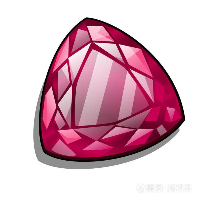 在白色背景上隔离的红宝石三角形形状.矢量卡通特写插图