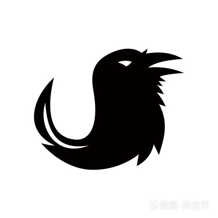 图标复古风格插图的乌鸦普通乌鸦北乌鸦或乌鸦的尾巴形状像一支羽毛笔