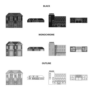 建筑物和前面符号的矢量设计。网站建筑和屋顶股票符号的收集