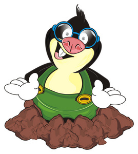 微笑鼹鼠用白手套展示他的爪子照片