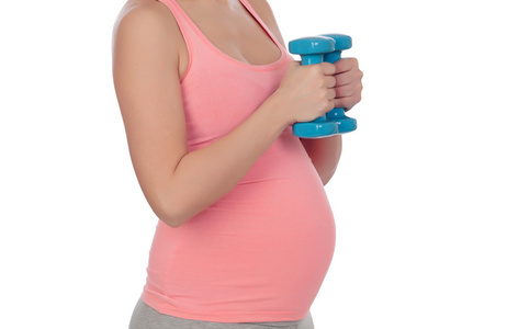孕妇与哑铃锻炼