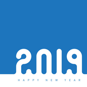 新年快乐2019。蓝色创意贺卡, 矢量插画