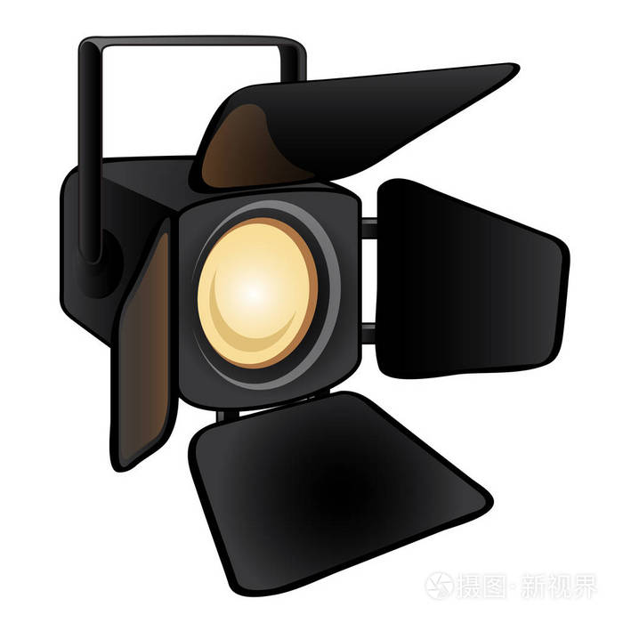 插画 闪耀的舞台灯光被隔离在白色背景上.工作室照明设备.矢量插图.