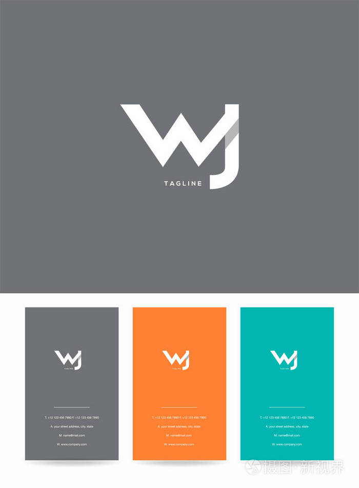 字母徽标wj名片模板