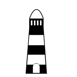 矢量黑白剪影图示在白色背景下被隔离的灯塔图标