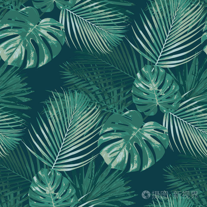 翡翠森林矢量无缝模式热带背景植物学绿色纹理