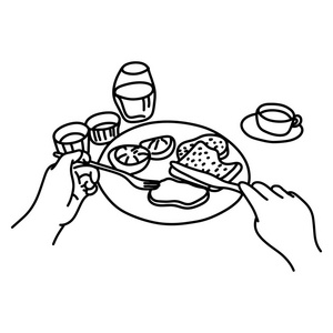 在白色背景下被隔绝的黑线画的特写人有膳食向量例证剪影涂鸦手照片