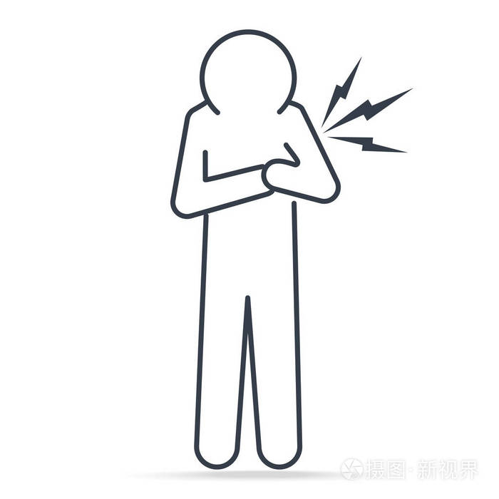 插画 心脏病人, 胸病人图标.医疗标志简单线图标图示.eps