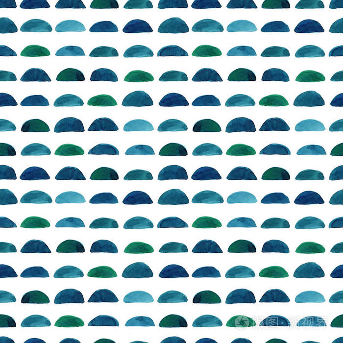 手绘半圆形半圆图案.抽象水彩纹理形状在时髦的靛蓝蓝色.设计插图图像