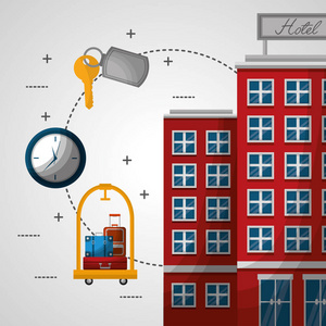 宾馆建筑酒店行李推车时钟时间图片