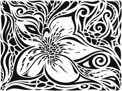 装饰花黑白, 花卉装饰华丽背景部落纹身平面设计
