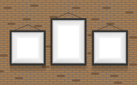 拼贴的相框在砖墙上。向量集